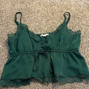 American Eagle Outfitters Dark Green Lace Tank Top